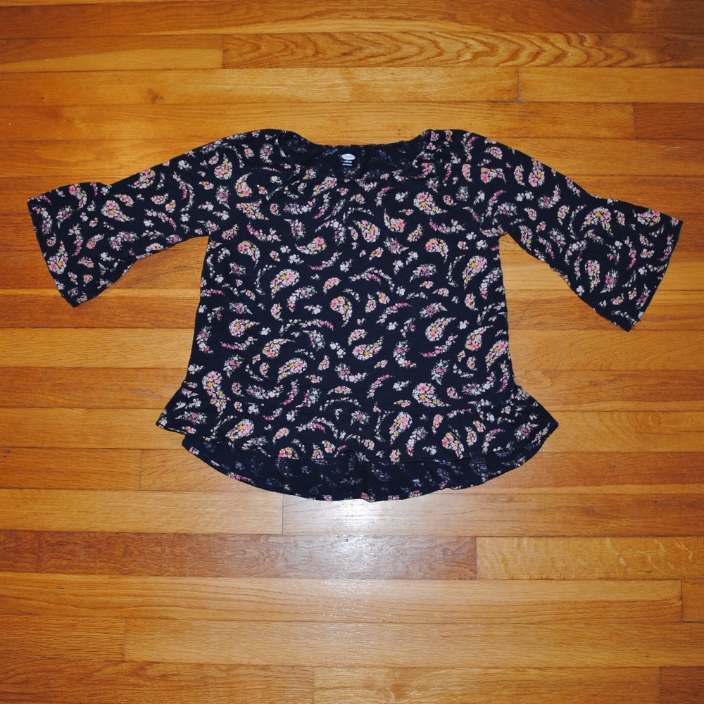 Old Navy Girls Floral Ruffle-Trim Swing Top Size L